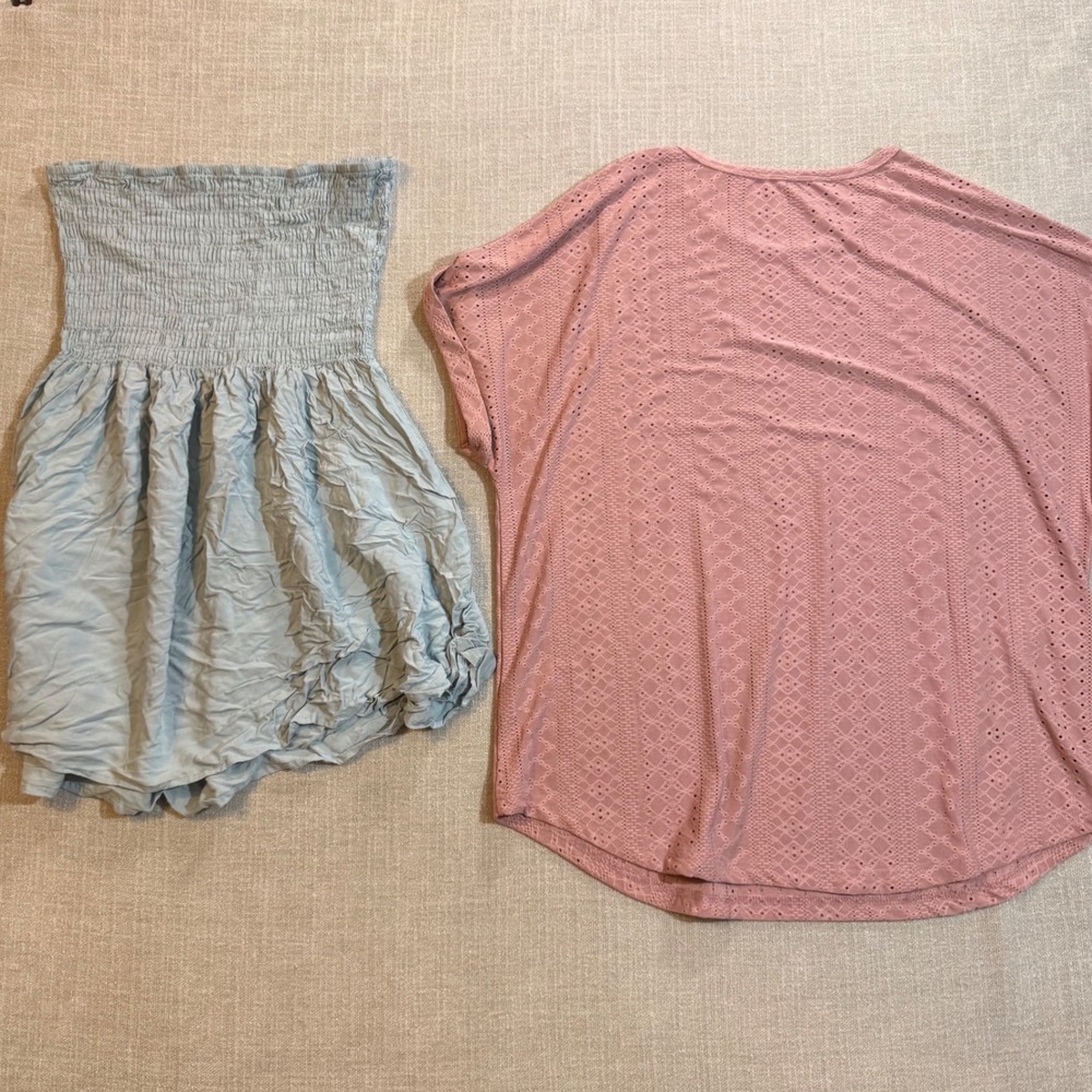 Lot 4 Women Boho Summer Tops XL Blue Pink White Bundle Whimsical Y2K - Picture 3 of 6